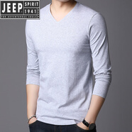 吉普（JEEP）純棉T恤男短袖夏季雞心領(lǐng)V領(lǐng)打底衫純白色無(wú)領(lǐng)小衫尖領(lǐng)低領(lǐng)汗衫 灰色【長(zhǎng)*袖】 2XL 180