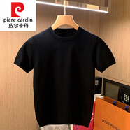 皮爾卡丹歐美簡(jiǎn)約柔軟舒適圓領(lǐng)打底衫男夏季時(shí)尚色輕薄針織衫短袖T恤男針織 黑色 L碼【131斤-140斤】