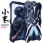 龍豈 紅米Note12Turbo手機殼金屬邊框小米note13Pro+全包邊保護套新款散熱防摔Note12R Pro外殼nt12Pro 紅米 Note 12 Turbo【雷神】黑色