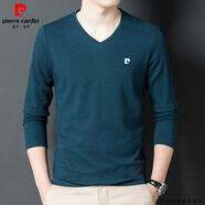 皮爾卡丹（pierre cardin）男士絲光棉長袖t恤純色雞心領(lǐng)春秋薄款V領(lǐng)針織衫打底衫上衣服衛(wèi)衣 2134蘭色 190/4XL(185-205斤)