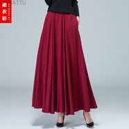 OVMATTU香港潮牌 新品秋季新款2021百搭休閑女民族風(fēng)棉麻長(zhǎng)裙復(fù)古半身裙高腰大碼A字裙 B3酒紅色 定制專拍