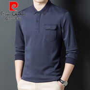 皮爾卡丹（pierre cardin）翻領(lǐng)口袋長袖t恤男工裝體恤衫春秋季美式休閑棉質(zhì)男裝純色打底衫 灰色(1688款) 170/M