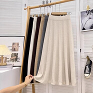 里農針織半身裙女2024年款文藝秋冬裙子高腰顯瘦中長(cháng)款時(shí)尚百搭A字裙 杏色 均碼