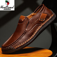 西域駱駝（VANCAMEL）男士真皮休閑皮鞋大碼英倫百搭豆豆鞋 暗棕色【9916四季款】 42