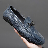 羅蘭船長(cháng)【官方名品 原裝直郵】【頭層牛皮 單絨可選】鱷魚(yú)紋男鞋豆豆鞋 藍色丨四季丨限量典藏版 38