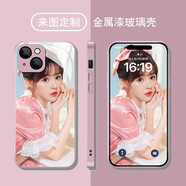 洛曼歐蘋果14pro手機殼來圖定制iPhone13promax玻璃蘋果12情侶xs照片硅膠軟殼保護(hù)套 玫瑰粉-金屬漆玻璃殼發(fā)圖定制 蘋果14pro