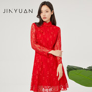 金苑裙子女春季新款蕾絲復古鏤空設計感時(shí)尚連衣裙女G221111 紅色 S(160/84A)