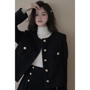 梅子熟了【鉑金香香】法式高級(jí)感春季氣質(zhì)小香風(fēng)外套女小個(gè)子套裝 黑色（短外套） XS