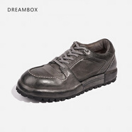 dreambox鈞博vibram高檔男士板鞋水洗馬皮平底手工休閑鞋英倫男鞋 灰色 39