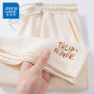 真維斯（Jeanswest）短褲女夏季女裝運動(dòng)休閑五分褲子女外穿寬松純棉小個(gè)子女生熱褲 米色 郁金香花束_K_前左下 S