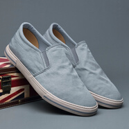 帆布鞋男一腳蹬男鞋子春秋季透氣休閑鞋韓版百搭潮鞋軟底懶人布鞋大碼款 灰色 40