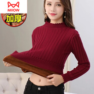 貓人（MiiOW）保暖內(nèi)衣女加絨加厚毛衣女秋冬外穿緊身半高領(lǐng)針織打底衫單件上衣 紅色 M碼90-100斤穿