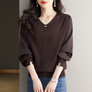 五個(gè)橘子長(zhǎng)袖T恤女2024秋新款女裝針織小衫打底衫洋氣蝙蝠袖毛衫女士上衣 咖色 M(95-105斤)