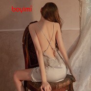 帛依蜜（boYimi）維多利亞性感真絲睡衣女夏季薄款火辣蕾絲吊帶睡裙女誘惑大碼睡袍 清新藍(帶胸墊)單件睡裙 M （95-105斤）