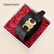 Caluom Kaiol品牌女士皮帶平滑扣簡約百搭腰帶真皮時尚褲帶實(shí)用生日禮物送女友 80162A黑色帶身【專柜禮盒】 95cm -110cm默認(rèn)隨機(jī)(可修剪)