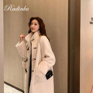 Radinka2024秋冬新款仿羊羔毛絨外套女中長(zhǎng)款加厚牛角扣一體毛絨絨外套 長(zhǎng)款羊白色 M