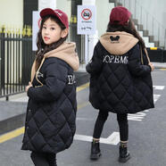 雷公仔童裝女童棉衣兒童中長(zhǎng)款棉服冬裝2025冬季新款中大童棉襖女孩外套 黑色 110