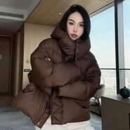 花田衣畝90%鵝絨服女2024新款冬加厚短款超輕泡芙羽絨面包服輕奢連帽外套 咖啡 90%鵝絨小個子云朵泡芙 M#推薦體重（130-160斤）