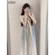 億梵莎（YIFANSHA）新中式連衣裙夏天女2024年新款國風(fēng)改良版漢服氣質(zhì)收腰顯瘦中長(cháng)裙 漸變綠 均碼（可備注碼數）
