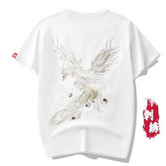 甲革(JIAGE)t恤男刺繡短袖夏天休閑潮流打底衫鳳凰涅槃青少年圓領(lǐng)國潮 白色 M（建議95-115斤）