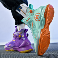 銘盾歐文科比毒液5籃球鞋男童鞋減震耐磨詹姆斯實(shí)戰摩擦有聲學(xué)生兒童戰靴8 8201 紫+月鴛鴦 37