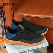 Skechers斯凱奇運動(dòng)休閑鞋子男一腳蹬跑步減震黑色學(xué)生春季網(wǎng)面鞋65867 黑色/海軍藍色/BKNV 44