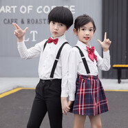 衣諾坊中小學(xué)生校服春裝套裝英倫風(fēng)男女童合唱演出服幼兒園園服兒童班服 黑色男款（襯衫+西褲+領(lǐng)結(jié)+背帶) 180 （建議體重111-130斤）