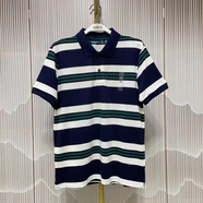 班尼新款夏季新款短袖polo衫男日系條紋運動(dòng)休閑翻領(lǐng)t恤衫上 深藍間白綠-撞色條紋 M (110-130斤)