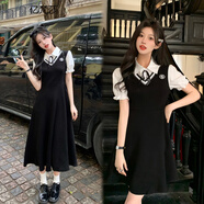 億梵莎（YIFANSHA）假兩件裙子連衣裙2023夏裝女衣服高中學生新款學院風氣質(zhì)收腰顯瘦 長款連衣裙 均碼【可備注碼數(shù)】