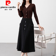 皮爾卡丹（pierre cardin）毛呢連衣裙女2024新款秋冬a字百褶裙子中長款高腰松緊腰加厚傘裙 黑色 均碼