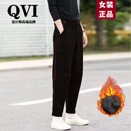 QVI高端品牌 休閑褲女2025秋冬新款寬松復古運動(dòng)工裝蘿卜哈倫長(cháng)褲 黑色【冬加絨加厚】 XL 推薦115-130斤