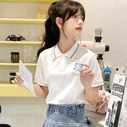 玫初莎女童短袖t恤2025夏裝初中高中學(xué)生少女polo衫大童12-15歲夏季服裝 白色-小鳥(niǎo)與女孩 160 (M) 建議85-95斤