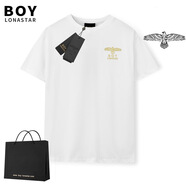 BOY BY BOY刺繡短袖男女24夏季新款寬松休閑圓領(lǐng)情侶棉t恤 白色短袖+手提袋 S （120-140）