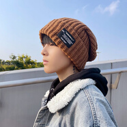 蘇木佰新款大頭圍毛線(xiàn)帽子男士秋冬潮保暖護耳冷帽寬松顯臉小針織帽女 咖啡