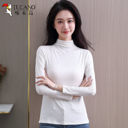 啄木鳥(niǎo)半高領(lǐng)莫代爾打底衫女2025秋季新款內搭黑色洋氣中領(lǐng)上衣長(cháng)袖T恤 306-8白色 純色中領(lǐng)長(cháng)袖 均碼 加大碼(130斤-160斤)