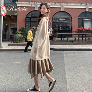 Radinka2024秋冬新款設計感衛(wèi)衣連衣裙小眾假兩件衛(wèi)衣裙女學生韓版裙子 衛(wèi)衣連衣裙薄款，不加絨 L