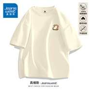 真維斯（Jeanswest）米色t恤男士夏季潮牌鴨寬松重磅短袖美式休閑潮流潮牌情侶半截袖 淺米(JZS沙發(fā)鴨X) L