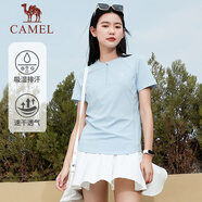 駱駝運動(dòng)短袖T恤男女春夏速干冰絲透氣戶(hù)外休閑棒球服短袖女 C23BABH393A5，冰爽藍 ，女 M