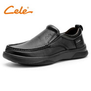 策樂(lè )（CELE）皮鞋新品男鞋軟底男士商務(wù)休閑皮鞋簡(jiǎn)約系帶正裝鞋子男 黑色套腳 41