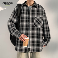Foss Phil復古格子襯衫男春夏季寬松襯衣港風(fēng)潮牌長(cháng)袖外套FPCS11黑色XL