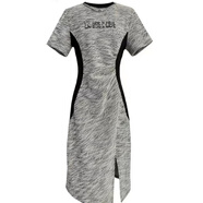 白展唐太古里連衣裙復古拼接顯瘦開(kāi)叉女2024夏季新款中長(cháng)款裙子 灰色拼接 M 98-108斤