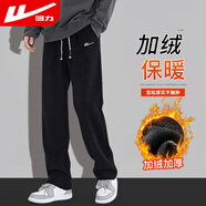 回力休閑褲男冬季加絨直筒闊腿褲子男保暖衛褲男運動(dòng)長(cháng)褲男褲 黑色4XL