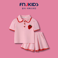 FNJ KIDS女童套裝夏季新款洋氣寶寶短袖薄款polo衣服兒童休閑兩件套 粉色 140 （建議身高130-140cm）