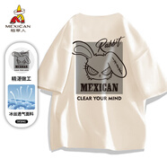 稻草人（MEXICAN）短袖男韓版潮流圓領(lǐng)寬松打底衫青少年潮牌印花上衣 杏色/黑 S
