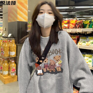 悅法婭純棉加絨衛(wèi)衣女寬松2025春秋冬新款韓版百搭慵懶風(fēng)學(xué)生衣服女裝 灰色【春秋款】 L 【110-130斤】