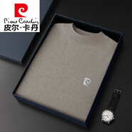 皮爾卡丹（pierre cardin）高端男裝針織衫男士半高領(lǐng)毛衣季加絨加厚針織羊毛絨打底衫針織 低領(lǐng)卡其色 185/3XL碼建議體重160-180斤