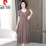 皮爾卡丹中年媽媽洋氣夏裝大碼裙子中老年杭州碎花短袖連衣裙女 咖色 收藏加購優(yōu)先發(fā) 5XL (160-180斤)