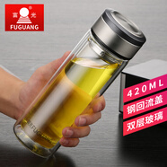 富光 玻璃杯 雙層玻璃泡茶杯子 帶過濾網(wǎng)水杯 男女士車載辦公便攜水杯 420ml黑色【不銹鋼回流蓋】