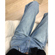 棉致加絨窄版直筒牛仔褲女秋冬季休閑褲子新款高腰顯瘦小個子闊腿加厚 藍色【1084不加絨高品質(zhì)33.5】 L 105-115斤