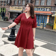 LEDP連衣裙胖子穿的裙子加肥加大碼加肥加大碼胖mm350斤遮肚子連衣裙 紅色夏季 3XL 170-190斤